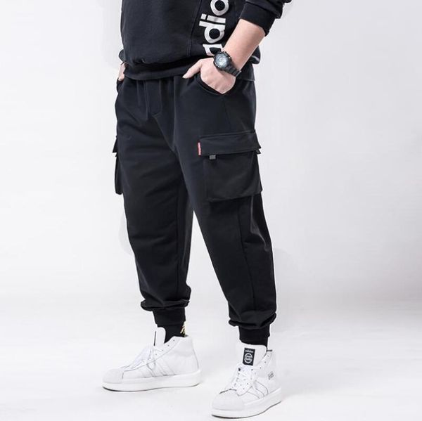 

2020 autumn men sweatpants outdoor pants plus size 6xl 7xl men overalls high street man elastic waist cotton cargo trousers w742, Black