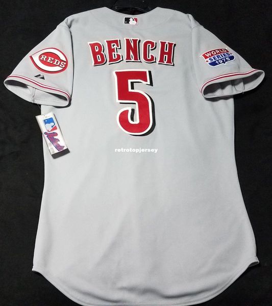 

majestic gray #5 johnny bench on field jersey mens stitched wholesale big and tall size xs-6xl baseball jerseys, Black;blue