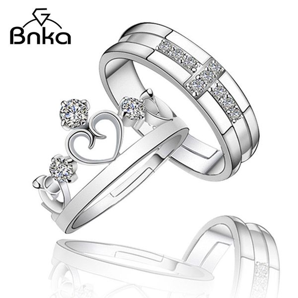 

bnka love crystal wedding couple ring for bridal christmas gift for women jewelry engagement adjustable rings christmas gift, Slivery;golden