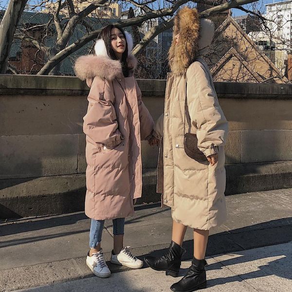 

p shoot ins flesh color down coat long thick large fur collar cotton-padded clothes women's winter korean-style students bes, Blue;black