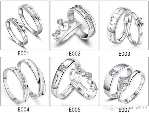 

new fashion silver jewelry adjustable 27 designs women men couples ring wedding crystal cz ring party dress jewelry