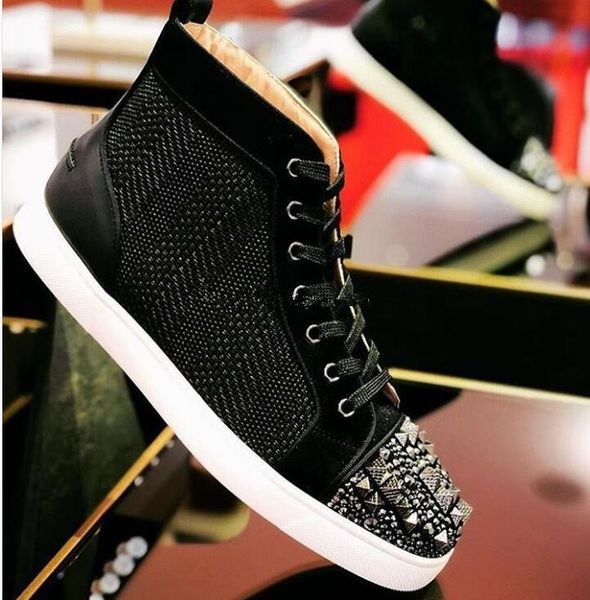 

men women junior spikes orlato high cut red bottom sneakers shoes red sole trainers, brand casual party wedding with box, Black