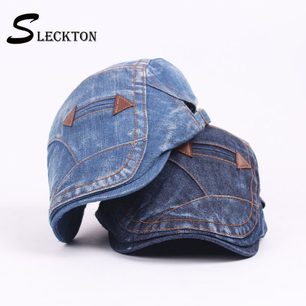 

sleckton fashion cowboy hats for men's summer visors cap casual men cotton berets hat france flat cap denim newsboy caps, Blue;gray