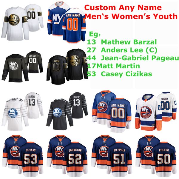 

s-6xl new york islanders 2020 хоккейные майки mathew barzal jersey anders lee jean-gabriel pageau matt martin casey cizikas сшитые на заказ, Black;red
