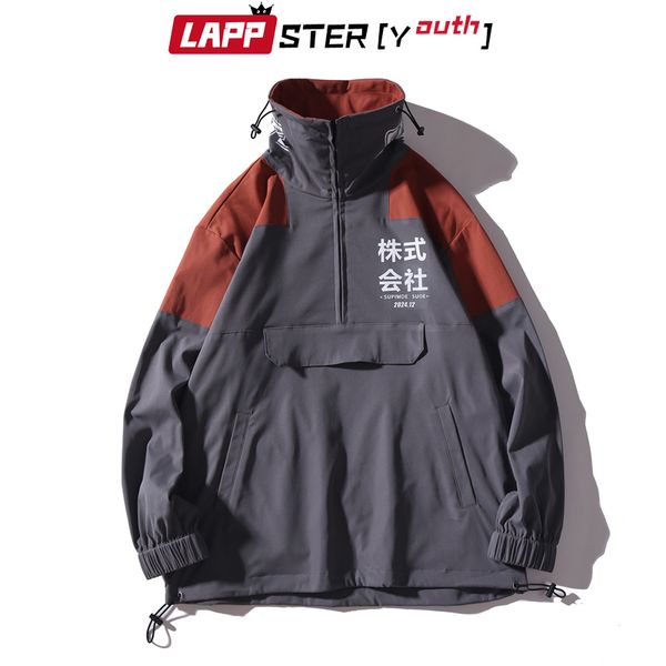 

lappster-youth men streetwear bomber jacket 2019 mens color block big pockets harajuku jackets coats korean zipper windbreaker, Black;brown