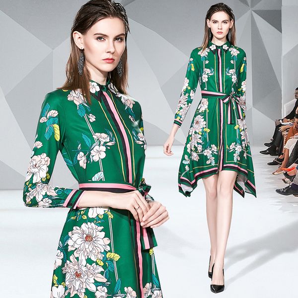 

luxury spring fall runway printed asymmetrical dress women's long sleeve shirt dress office lady business elegant slim party prom dress, Black;gray