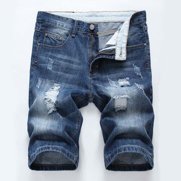 

new men short jeans updated biker jeans short pants distressed mid waist skinny ripped hole men's denim shorts men design ing, Blue