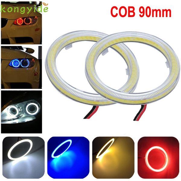 

2pcs white 90mm cob led angel eyes headlight halo ring warning lamps with cover