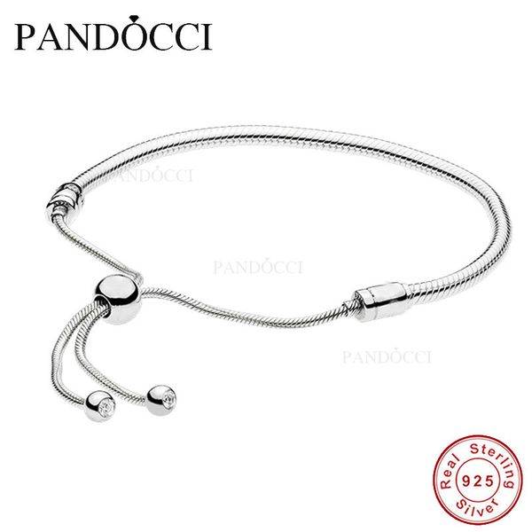 

925 sterling silver sliding bracelet for women original fashion charms european style jewelry bracelets pandocci, Golden;silver