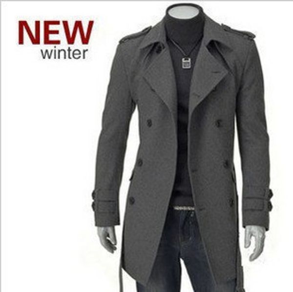 

new men 's jackets double platoon buckle clothing men long coat belt double breasted trench coat black grey -3xl, Tan;black