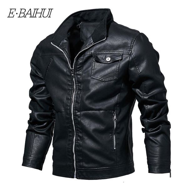 

e-baihui mens leather jackets classic motorcycle bike cowboy jacket male plus size coats brand clothing 6xl l364, Black