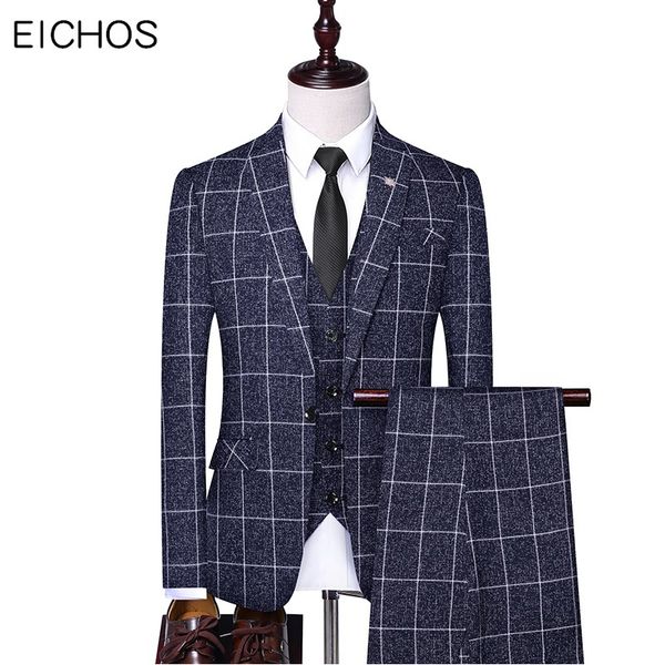 

2020 men tuxedo slim fit mens suits for wedding groom 3 pieces casual plaid costume single breasted business formal suit man, White;black