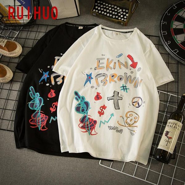 

ruihuo print short sleeve men's t-shirt fashion streetwear 2020 hip hop t shirt men tshirt japanese clothing man m-5xl, White;black