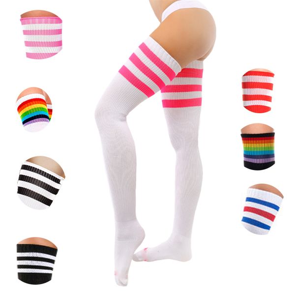 

women thigh high socks cotton over knee socks student japanese stocking long socks harajuku hiphop stripe, Black;white