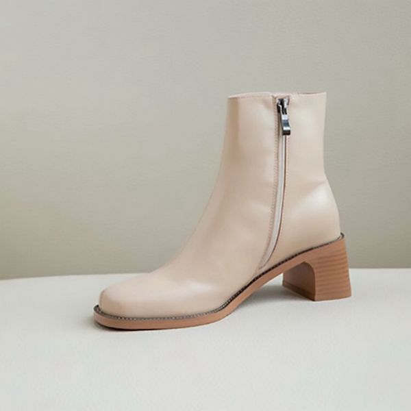 

2019 new fashion autumn/winter genuine leather women boots luxury shoes women designers square toe hoof heels boots, Black