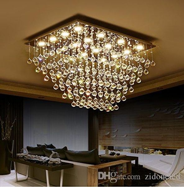 

modern square k9 crystal raindrop chandelier lighting flush mount led ceiling light fixture for dining room bathroom bedroom livingroom