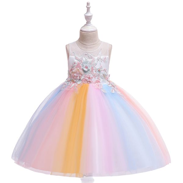 

kids children ball gown for wedding birthday party o neck sleeveless tulle princess flower girls dresses girls formal party clothes, White;blue