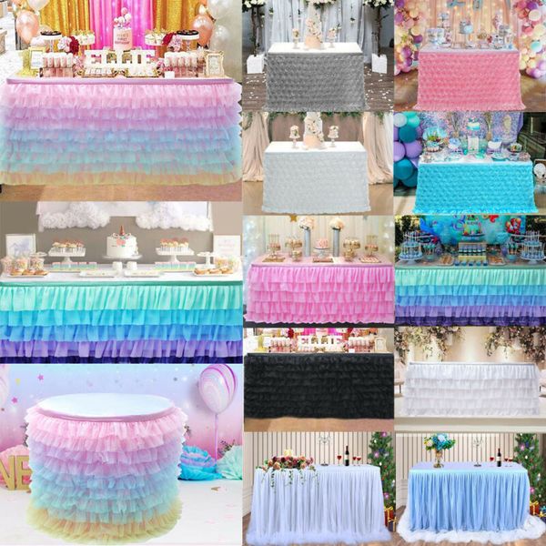 

6ft tulle table skirt birthday banquet wedding festive party decor table cloth