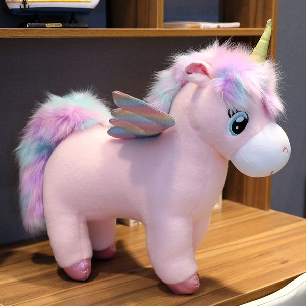 

30~80cm unique glowing wings unicorns plush toy giant unicorn stuffed animals doll fluffy hair fly horse toy for child xmas gift y200111