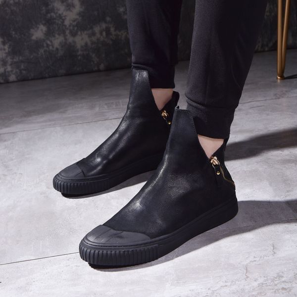

brand men boots handsome comfortable retro leather autumn winter boots male cowhide zipper matte leather shoes mens, Black