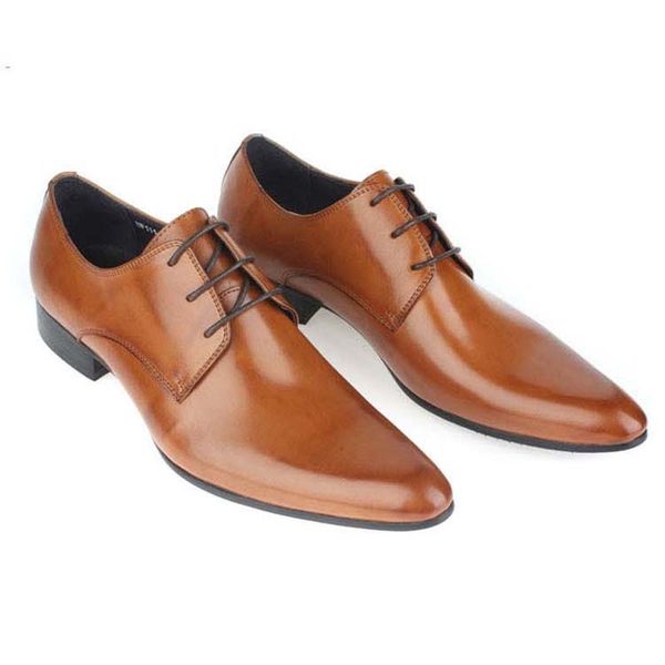 

2020 men's genuine leather dress shoes fashion man pointed toe casual wedding party oxfords mens lace-up business flats, Black