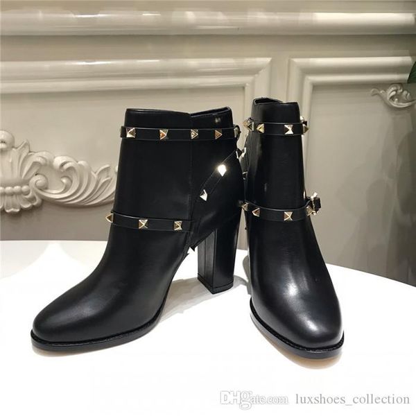 

star with high heel ankle boots the latest rivet series of classic cow-leather bare boots, womens autumn and winter boots, Black