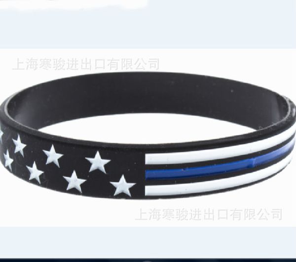 

fashion red blue line usa red blue line silicone sports bracelets & bangles women fluorescent rubber fitness wristband bracelet, Golden;silver