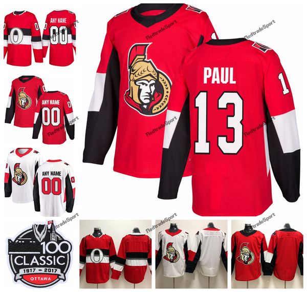 

2019 nick paul ottawa senators hockey jerseys 100th classic mens custom name home red red #13 nick paul stitched hockey shirts s-xxxl, Black;red