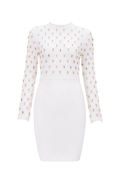 

2017 new winter women's dress white long sleeve metal detailed bandage dresses wholesale party dress + suit, White;black