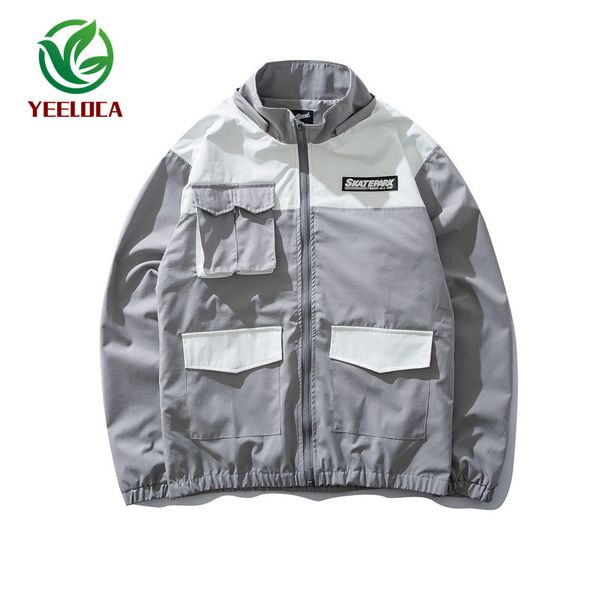 

2019 autumn men's bomber jacket hat detachable casual colorblocked windbreaker sportswear fashion couple coat, Tan;black