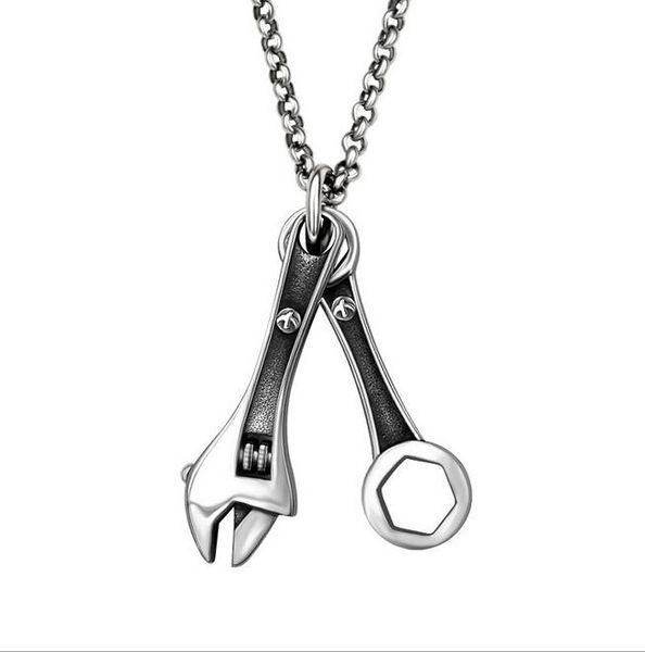 

fashion men's stainless steel wrench spanner pendants necklace for men jewelry silver color link chain punk gifts