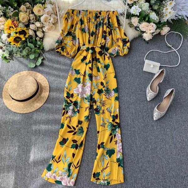 

singrain женщины bohemian цветочные комбинезоны летние каникулы vintage шифон комбинезон с плеча печати широкие ноги длинные pant rompers, Black;white