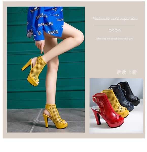 

2020 весна и лето женские сапоги на высоком каблуке свадебные гостиничные туфли на толстом каблуке удобные толстые нижние сандалии с открыты, Black