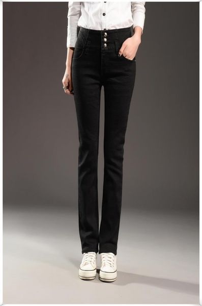 

black reduction of age big yards high straight jeans women cultivate one's morality show thin waist straight leg pants wide-legged show, Blue