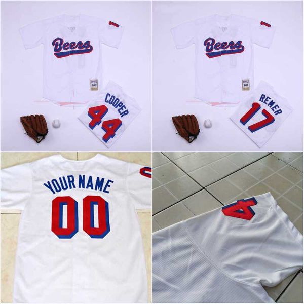 

Men BASEketball BEERS baseball jersey 17 Doug Remer 44 Joe Coop Cooper Boyle any player or number stitch sewn Stitch Sewn Movie Jerseys