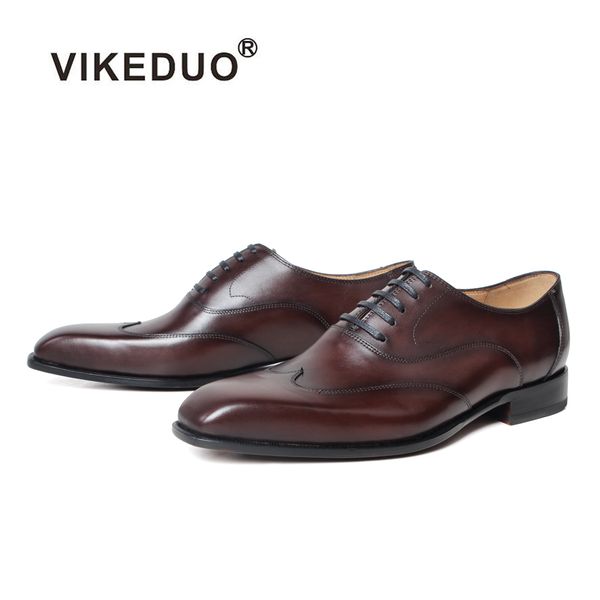 

vikeduo genuine leather brogues shoes handmade wedding square toe men's shoes formal dress footwear fashion zapatos de hombre, Black