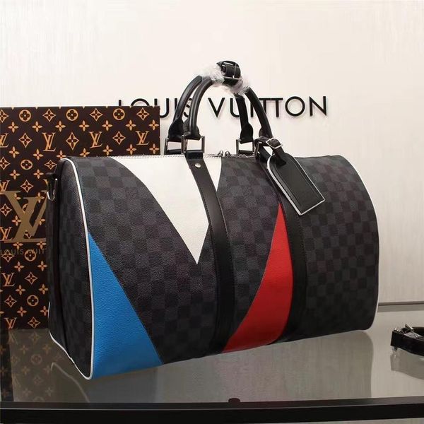 

188 louis vuitton luggage bags women 100% leather handbags duffle travel bags men tote shoulder bags clutch sac 55cm
