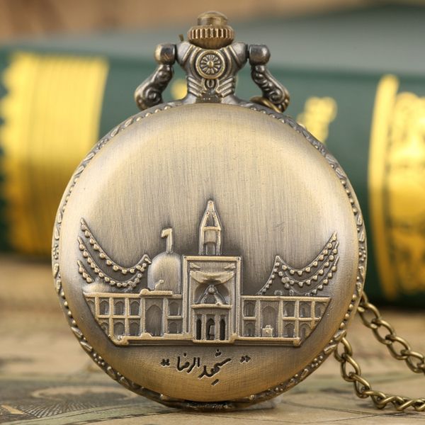 

retro bronze castle building quartz pocket watch steampunk men's necklace women's pendant fob chain watch art collectibles reloj, Slivery;golden