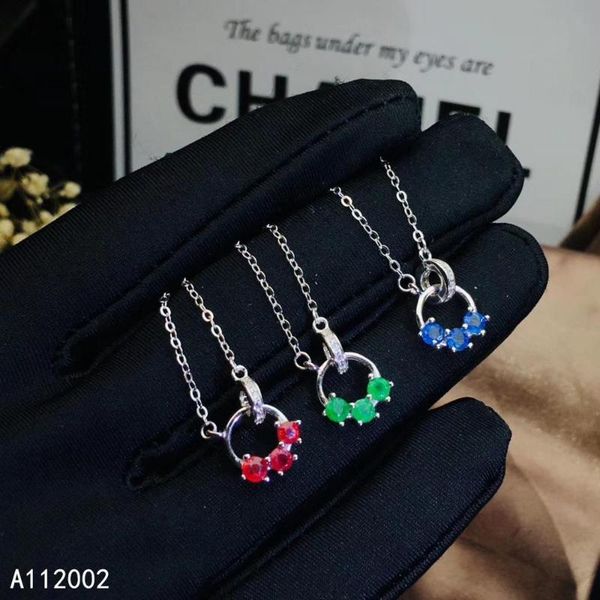 

kjjeaxcmy fine jewelry natural emerald ruby sapphire 925 sterling silver gemstone women pendant necklace support test classic