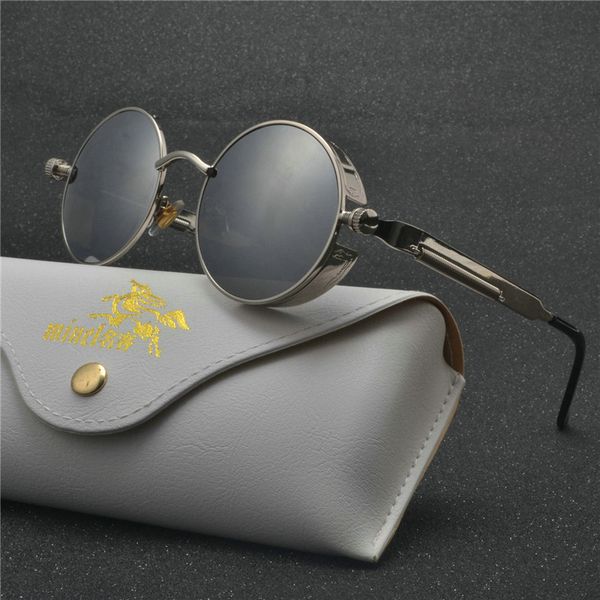 

mincl oversized male punk sunglasses brand designer spring legs 2019 female round hip hop metal mirror sunglasses box nx, White;black