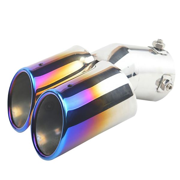 

1 to 2 car universal throat blue dual exhaust pipe rear tail tailpipe replacement stainless steel chrome trim muffler tip