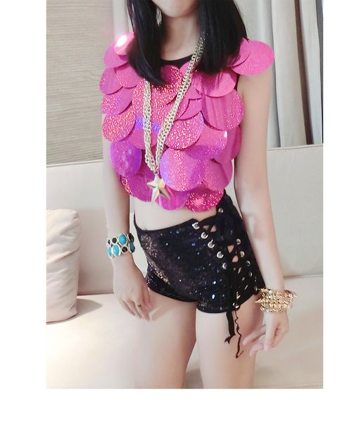 

summer sequin women black shorts high waisted elastic lace up bandage shorts ants dance club short bottoms, Blue