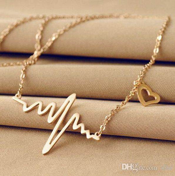 Wholesale Goldsilver Pendant Necklac Jewelry Stainless Steel Unique Pendant Lifeline Pulse Gift Pendant For Women Heartbeat Rhythm Necklace