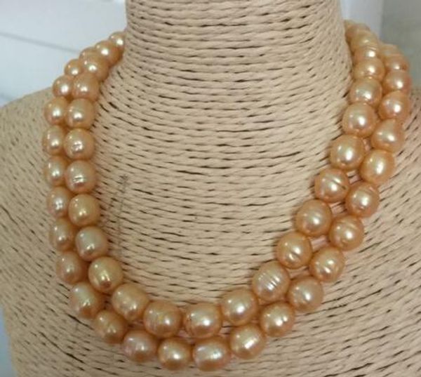 

two rows of 10-11mm south sea gold, baroque pearl necklace 18 inches, Silver