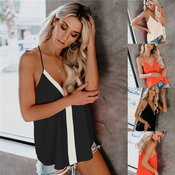 

2019 dhl women's summer casual v neck tank halter spaghetti strap cami summer sleeveless shirts blouses, White
