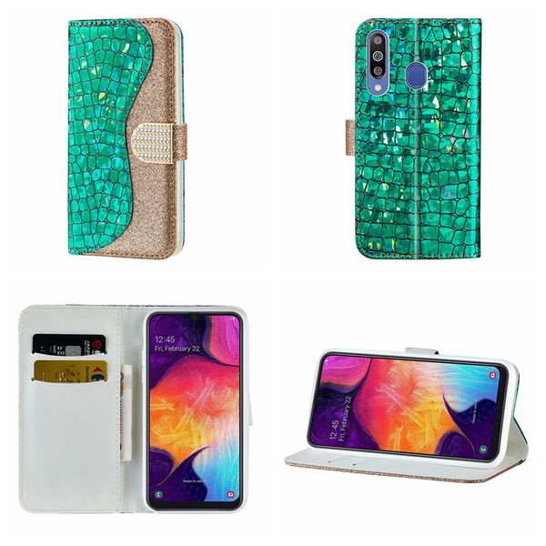 Casos de Carteira de Couro Luxo para Samsung Galaxy S22 Ultra Plus A13 5G A42 A22 4G 5G Bling Diamante Brilho Glitter Croco Crocodilo De Pedra Card Hybrid Slot Girl Flip Cover