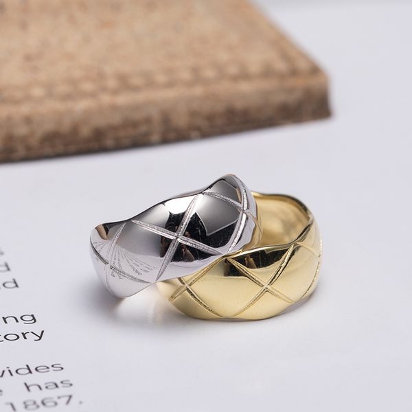 

jewelry s925 silver lattice zigrain open ring for men and women fashion exotic mirror polishing gold-plated craft handwork jz12321-y, Golden;silver