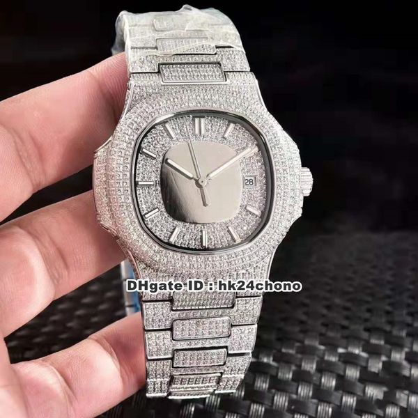 5 Diamonds Estilo Melhor Nautilus completa Cal.324 S C autoamtic Mens Watch 5719 Silver Dial densas bracelete de diamantes Gents Relógios
