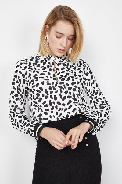 

women's white side button print blouse