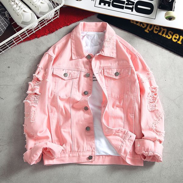 

men's jacket jeans 2019 cotton ripped hole fashion plus size 5xl 4xl m outwear clothings pink black jackets, Black;brown